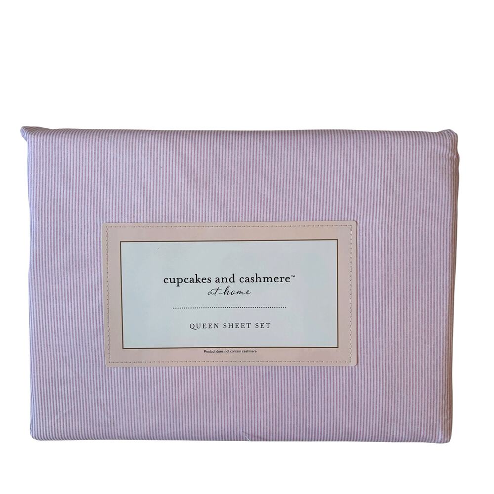 Cupcakes & Cashmere Pink Striped QUEEN Sheet Set Chic Bedding NEW